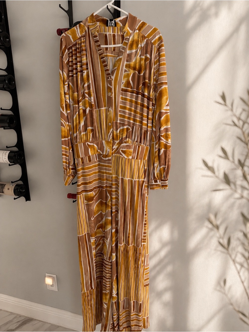 Striped & Floral Midi Dress in Mustard Brown romper-  Women